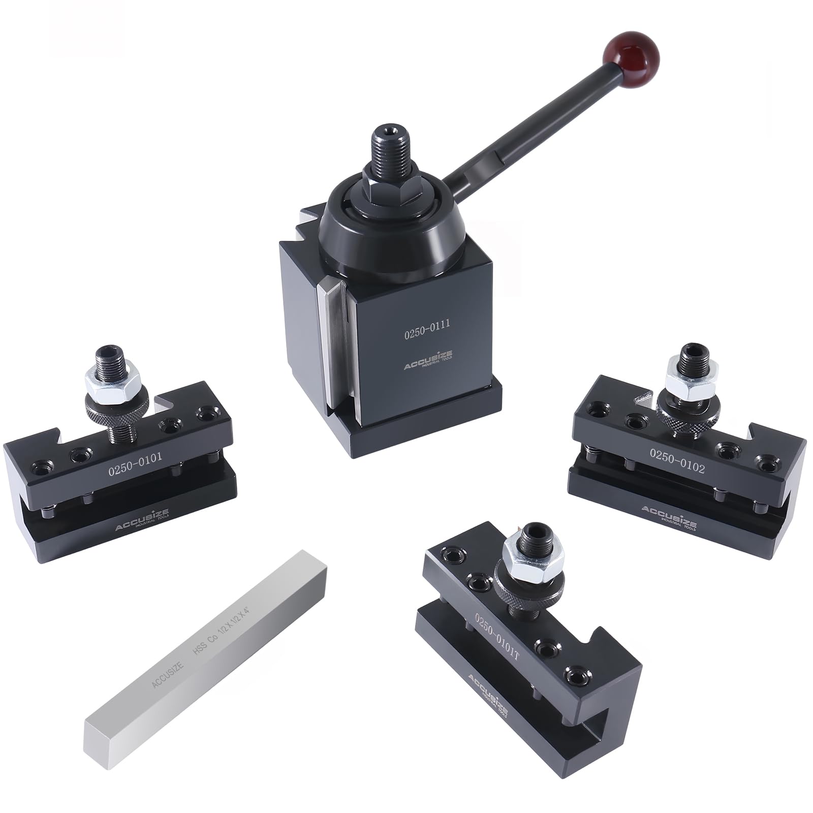 Accusize Industrial Tools Axa 0251-0155 Lot de 4 outils à changement rapide pour tour de 15,2 cm - 30,5 cm avec embout carré M35 de 12,7 mm