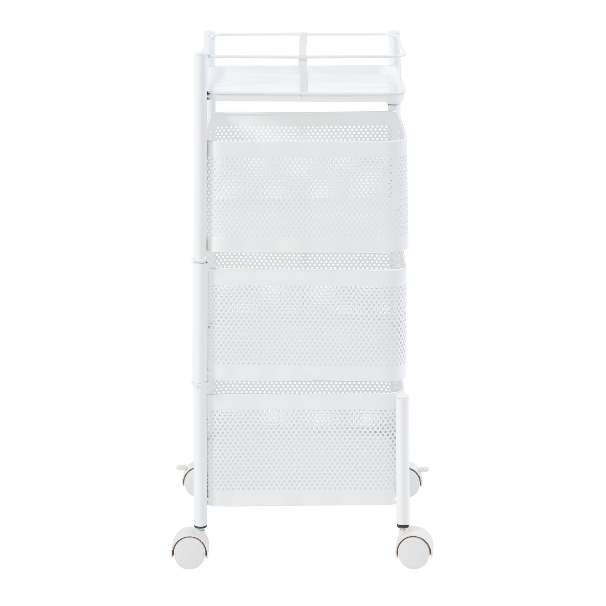 [en.casa] Rollwagen Sunndal mit 3 Ebenen mehrlagiges Küchenregal mit Rädern Servierwagen aus Stahl ausklappbare Körbe Regal für Küche, Bad 64,5x27x27cm Weiß