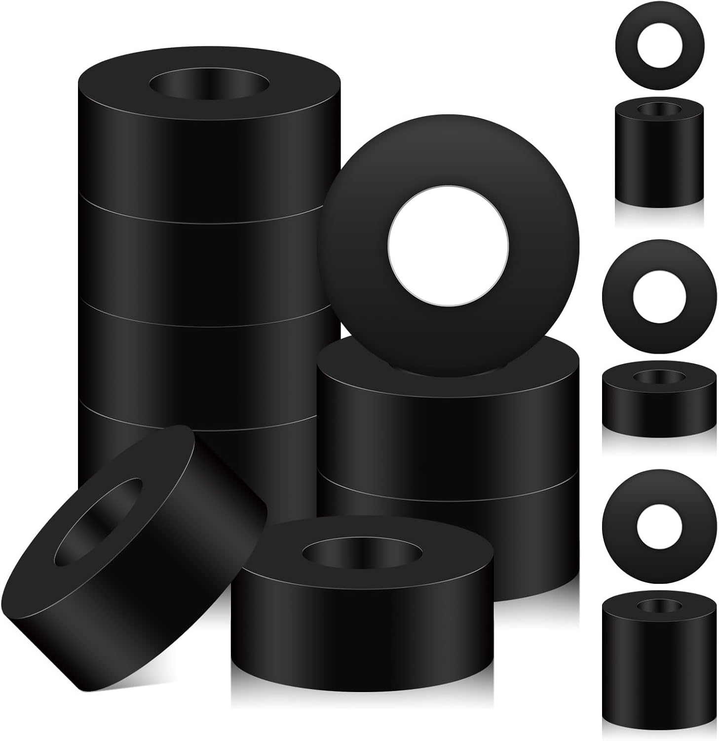 Swpeet 10Pcs Black 1" OD x 3/8" ID x 1/2" Thickness Multi Purpose