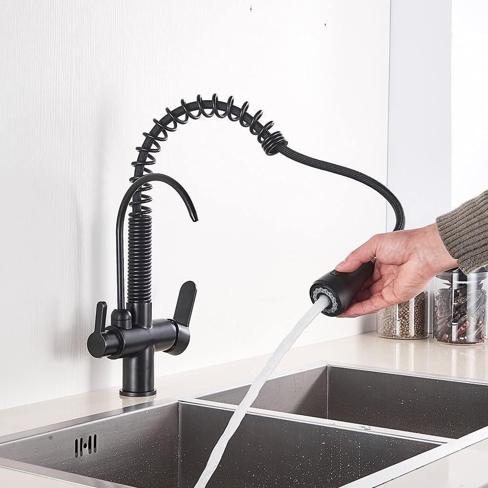 Robinet de cuisine noir extractible avec mitigeur eau chaude froide et filtre intégré
