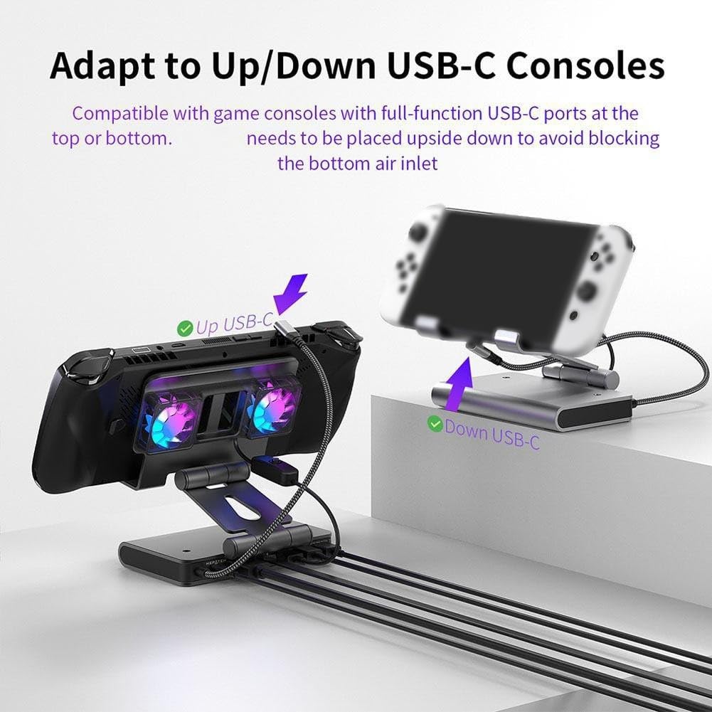 Supporto Verticale Raffreddatore per Console per Nintendo Switch 2 - Base Caricabatterie con 3 Velocità Ventilatore Esterno e Porte USB Estensione