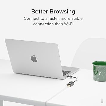 Plugable USB C to Ethernet Adapter, Fast and Reliable Thunderbolt or USB C to Gigabit Ethernet Adapter, Compatible with Windows, Mac, iPhone 15, ChromeOS, Dell XPS, Switch
