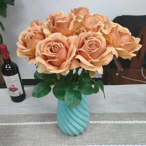 Atfl Brown Roses,12 Pcs Brown Flowers,Fake Roses Artificial Flowers Bulk,Silk Rose Flowers,Artificial Roses With Stems For Wedding Arrangement Centerpieces Party Home Table Decorations (Toffee) #TOP6