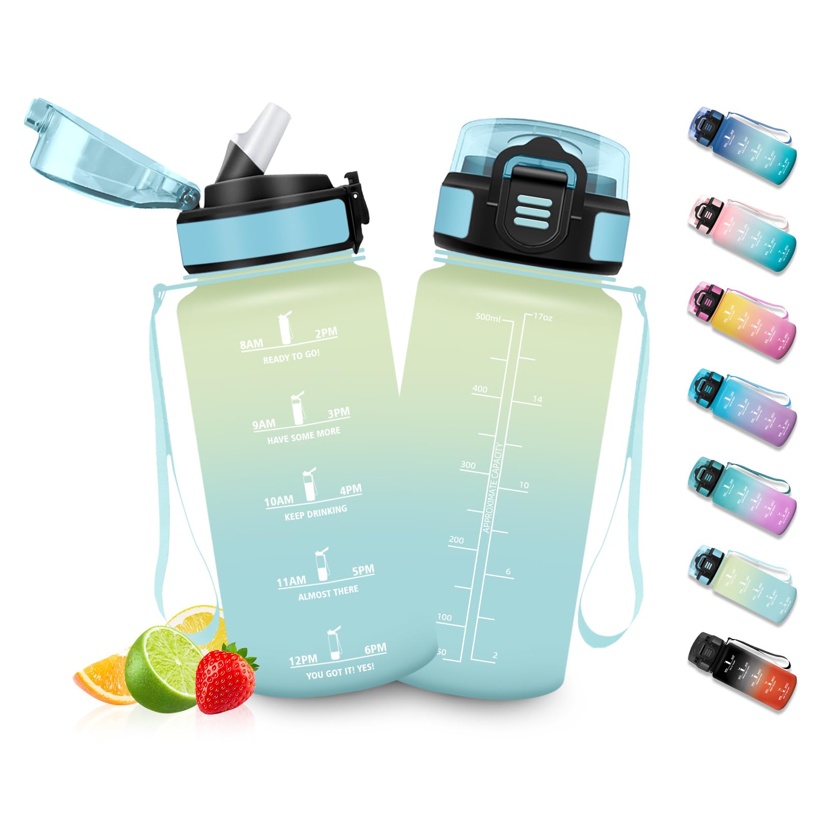 HoneyHolly Trinkflasche Kinder Sport 500Ml, BPA-frei, Trinkflasche Kohlensäure Geeignet, Wasserflasche mit Strohhalm, Auslaufsicher, Wasserflasche für Fitnessstudio, Schule, Radfahren