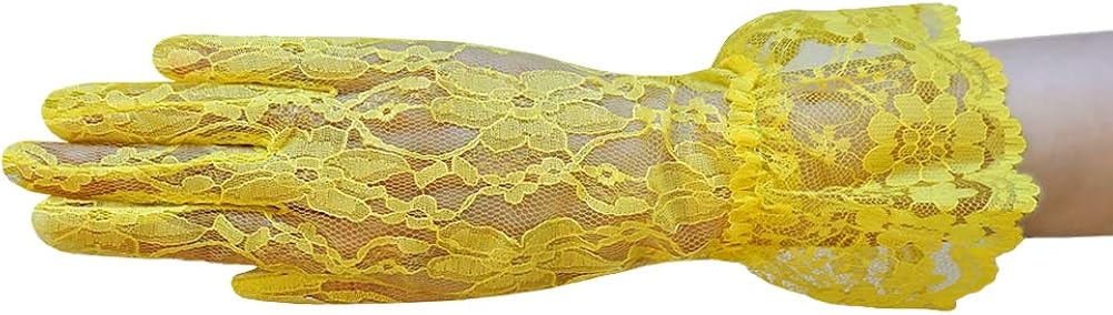 ZaZa Bridal Flower Pattern Women's Lace Gloves with Ruffle Wrist Length-Yellow at  Women’s Clothing store: Cold Weather Gloves