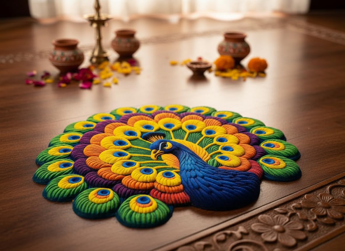 ULOM 3D Peacock & Floral Door Mat | Water Absorbent, Anti-Skid, Machine Washable Floor Mat | Soft Microfiber Carpet for Home, Living Room & Bedroom | Premium Decorative Mat (24x27 Inch, 400g) NEW1-image-8