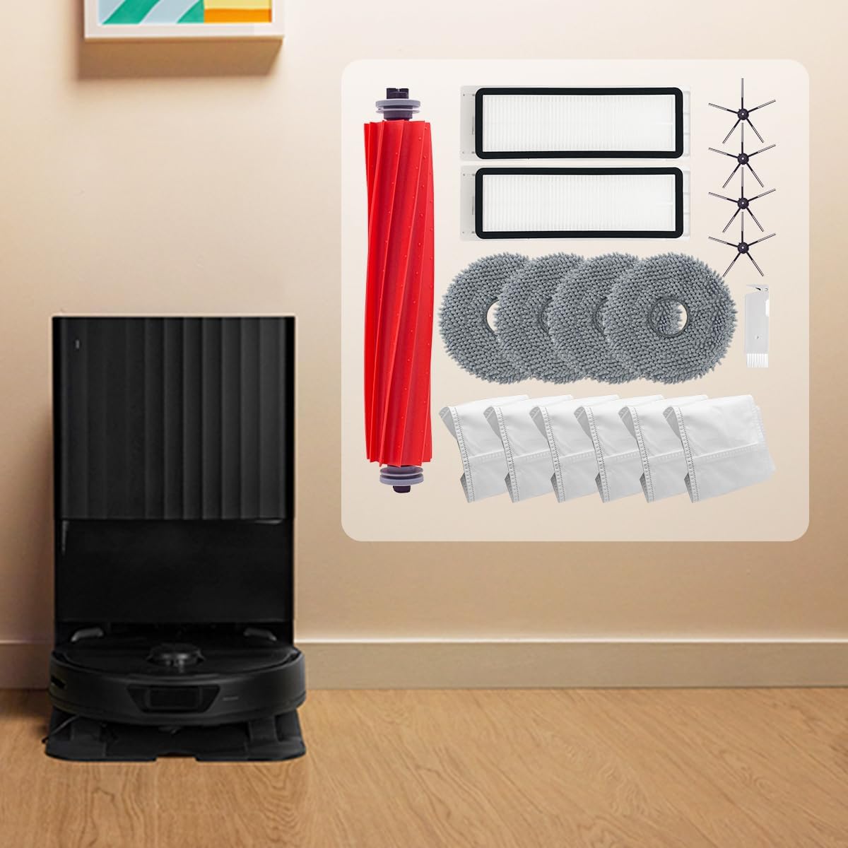 Vacuum Accessories Set For roborock Q Revo Robot Vacuum 4 Mop Pads+1 Main Brush+6 Dust Bags+4 Side Brush+2 Hepa Filter (18)