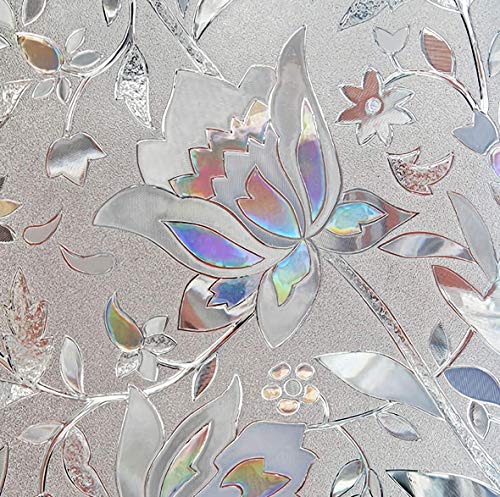 SRrabbit 窓用フィルム 遮光 断熱 結露防止 ガラス散乱防止 目隠しシート 無接着剤 紫外線カット 花柄ガラスフィルム (45㎝, 200㎝) 2本セット