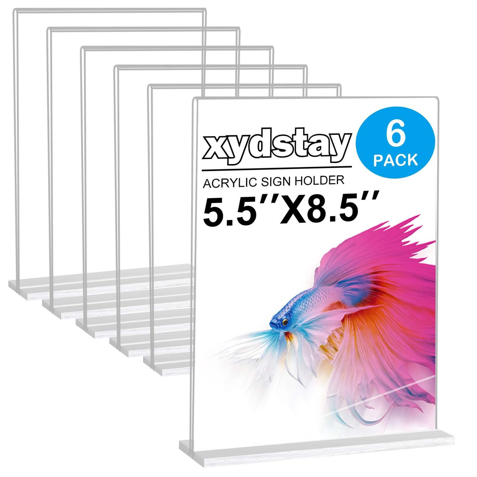 xydstay 6pack Acrylic Sign Holder 5.5 X 8.5, Vertical T Shape Clear Plastic Menu Holder, Unbreakable Table Sign for Restaurant, Office, School, Store and Home Use