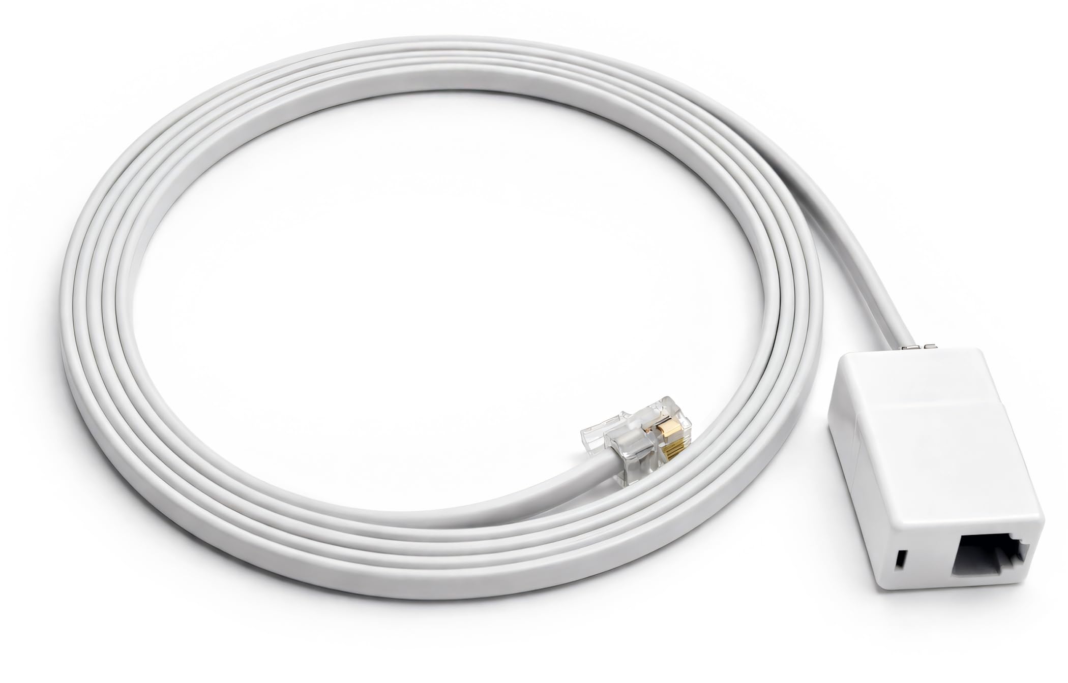 RetailAndBulk 6 Feet Phone Extension Cord for Landline Telephones • High End Quality RJ11 Phone Cable • Pure Copper • 50 Micron Gold Contacts • Strong Thick Outer Jacket (White, 6 FT)