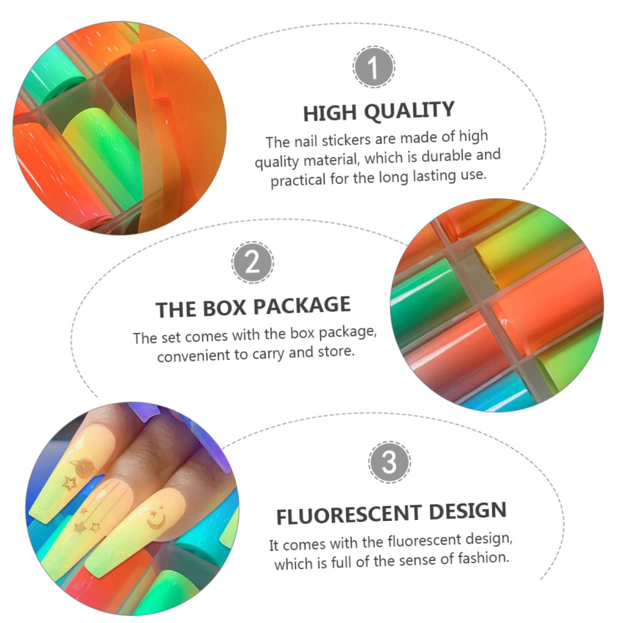 Healeved Adesivi Per Unghie Fluorescenti Decorazioni Nail Art Per Unghie Facili Applicare Manicure e Speciali
