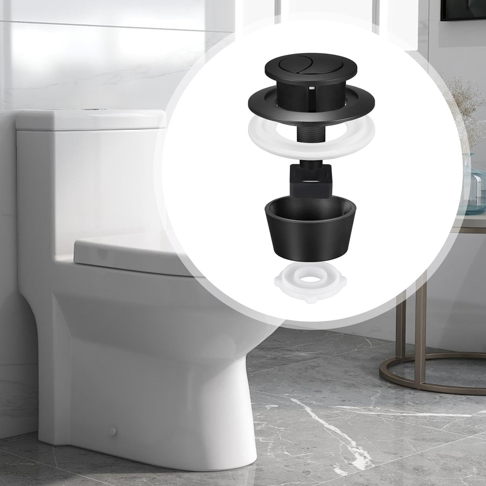 Botón de Inodoro Sustituto de Válvula para Tanque Accesorios Resistente Instalación Sencilla Material PP para Uso en Reparación Baño, Negro