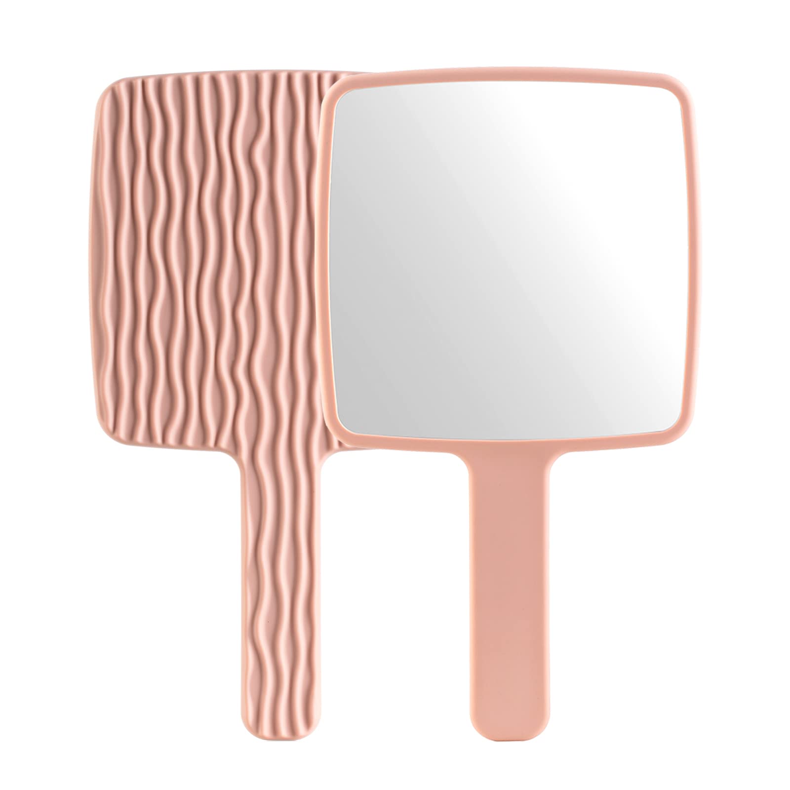Handspiegel, Handspiegel mit Griff für Make-up, tragbarer niedlicher Handspiegel für Rasieren, Reisen, Männer und Frauen (Rosa)