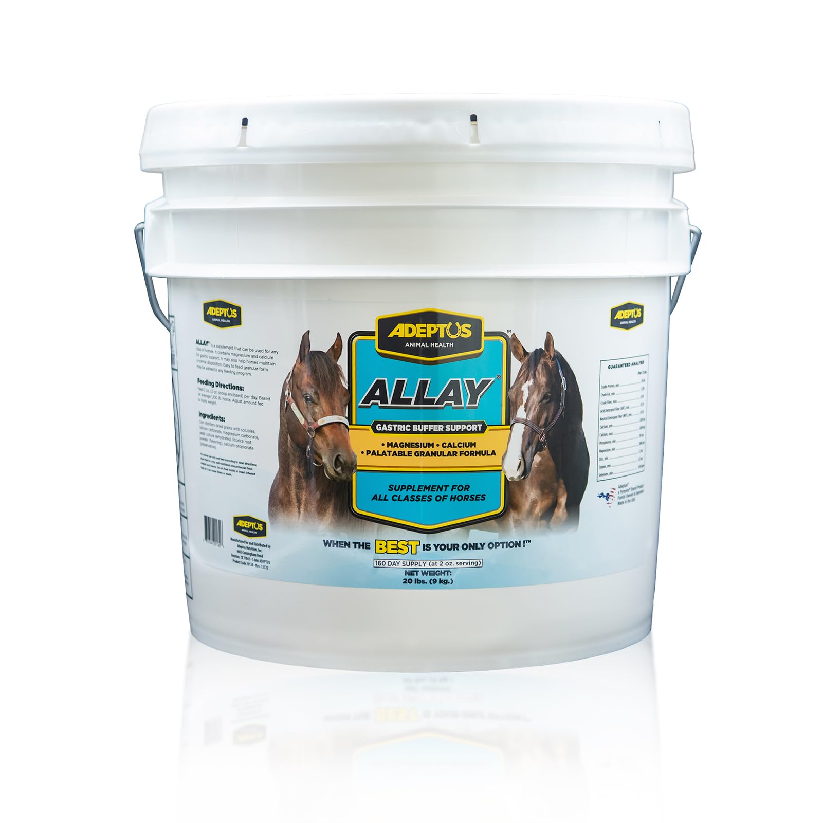 Adeptus Nutrition Allay Equine Supplement, Digestive Buffer w/Calcium & Magnesium, Calming Granular Formula w/Licorice, Prebiotic Base, Yeast Culture, Support for All Classes of Horses, 20 Lbs