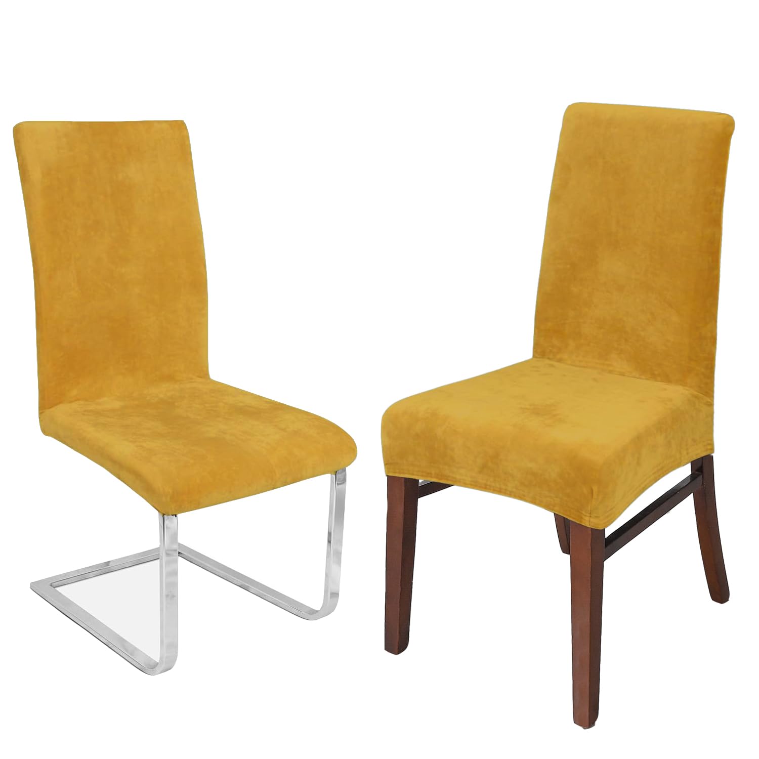 LANSHENG Fundas Cubiertas de Silla,Spandex elástico con Banda elástica, Fundas de Terciopelo para Silla de Comedor Grande para Restaurante, Banquete de Fiesta de Hotel (Mostaza,6 Pack(M))