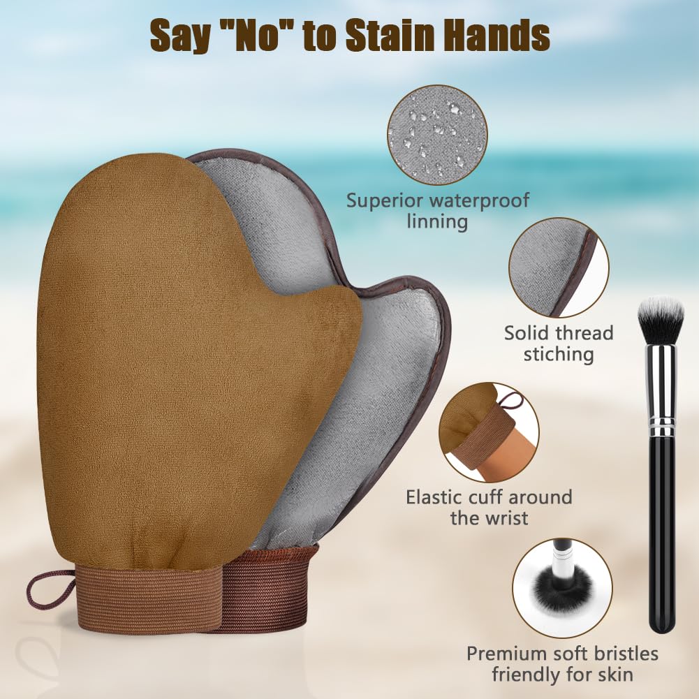 LOPHE Self Tanning Mitt Applicator Set, Brown Double Sided Self Tanning Glove with Mini Tanning Glove, Exfoliate Mitt - Image 3