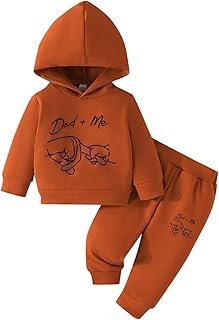 Conjunto de dos piezas para niñas y niñas, 2 piezas con capucha y capucha, color sólido, casual, conjunto de chándal y pantalones cómodos, marrón, 9-12 meses
