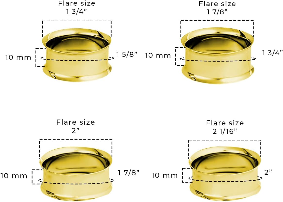 Luxe Modz 2-8PCS Surgical Steel PVD Black Gold Silver 12G-2 Inch Ear Gauges, Ear Tunnels, Tunnels For Ears, Double Flared Tunnels Plugs Earring Piercing Jewelry