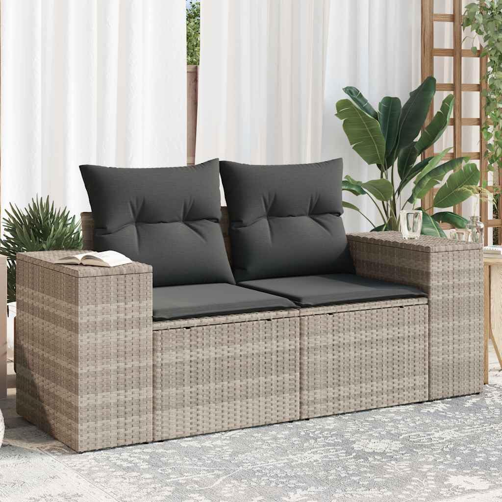 Sofa ogrodowa z poduszką, 2-osobowa, jasnoszara, zestaw mebli outdoorowych, odporna na promieniowanie UV, łatwa w pielęgnacji, na taras, balkon, do ogrodu, 186 x 62 x 69 cm