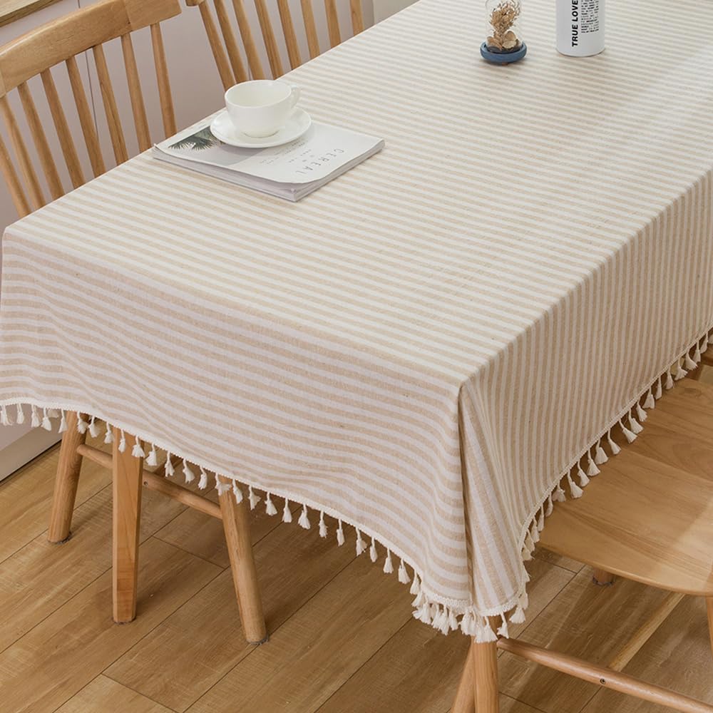 Plenmor Baumwoll-Leinen Tischdecke für rechteckige Tische solide Gitter-Stickerei Tischbedeckung für Küche Esstisch Dekoration