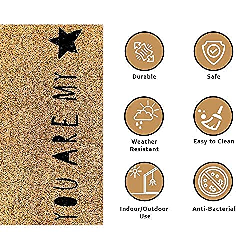 Image of Onlymat You are My Star Printed Anti-Slip Doormat (Black, Brown) Rectangular Shaped Entryway Rug Natural Coir Material with PVC Backing for Outdoor Entrance Home Multipurpose Mats Floor Door Hall Drawing Room Living Room (75cm x 45cm)