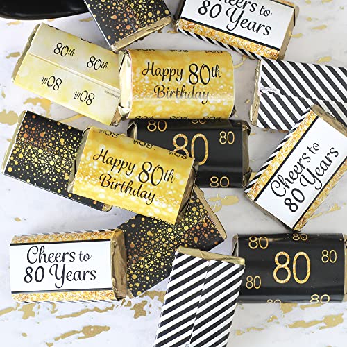 80Th Birthday Party Mini Candy Bar Wrappers - Black And Gold - 45 Stickers #TOP1