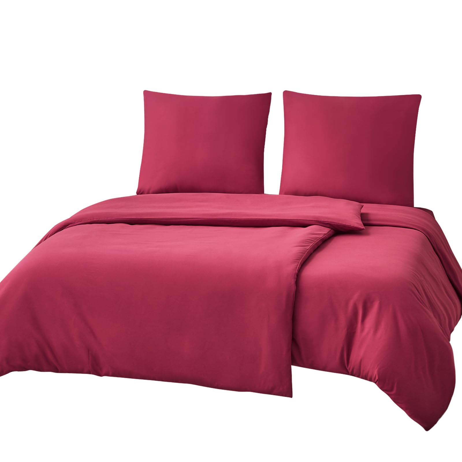 RUIKASI Bettwäsche 135x200 4teilig Rot - Bordeaux Mikrofaser Bettwäsche-Sets Oeko-TEX, 2 Bettbezüge 135x200cm + 2 Kissenbezüge 80x80cm mit Reißverschluss, Weich und Bügelfrei
