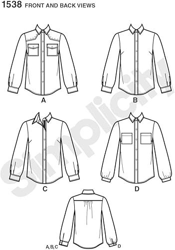Miniatura 3 de Simplicity 1538 - Patrones de costura de camisa con botones para mujer, tallas 6-14