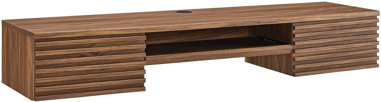 Modway Render Mid-Century Modern, Wall Mount Office Desk, Walnut