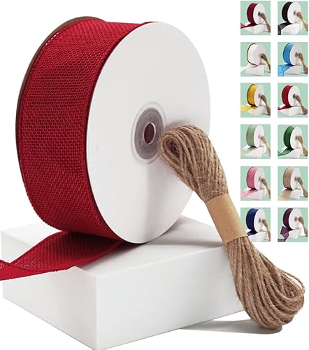 Cinta de arpillera burdeos con alambre de 1-12 pulgadas x 10 yardas para envolver regalos, decoración del hogar, decoración de bodas, fiestas,