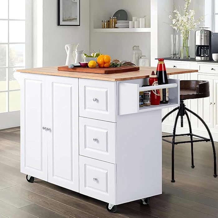 Buy Kitchen Island Cart on Wheels Portable Kitchen Island with Drop Leaf, Rolling Kitchen