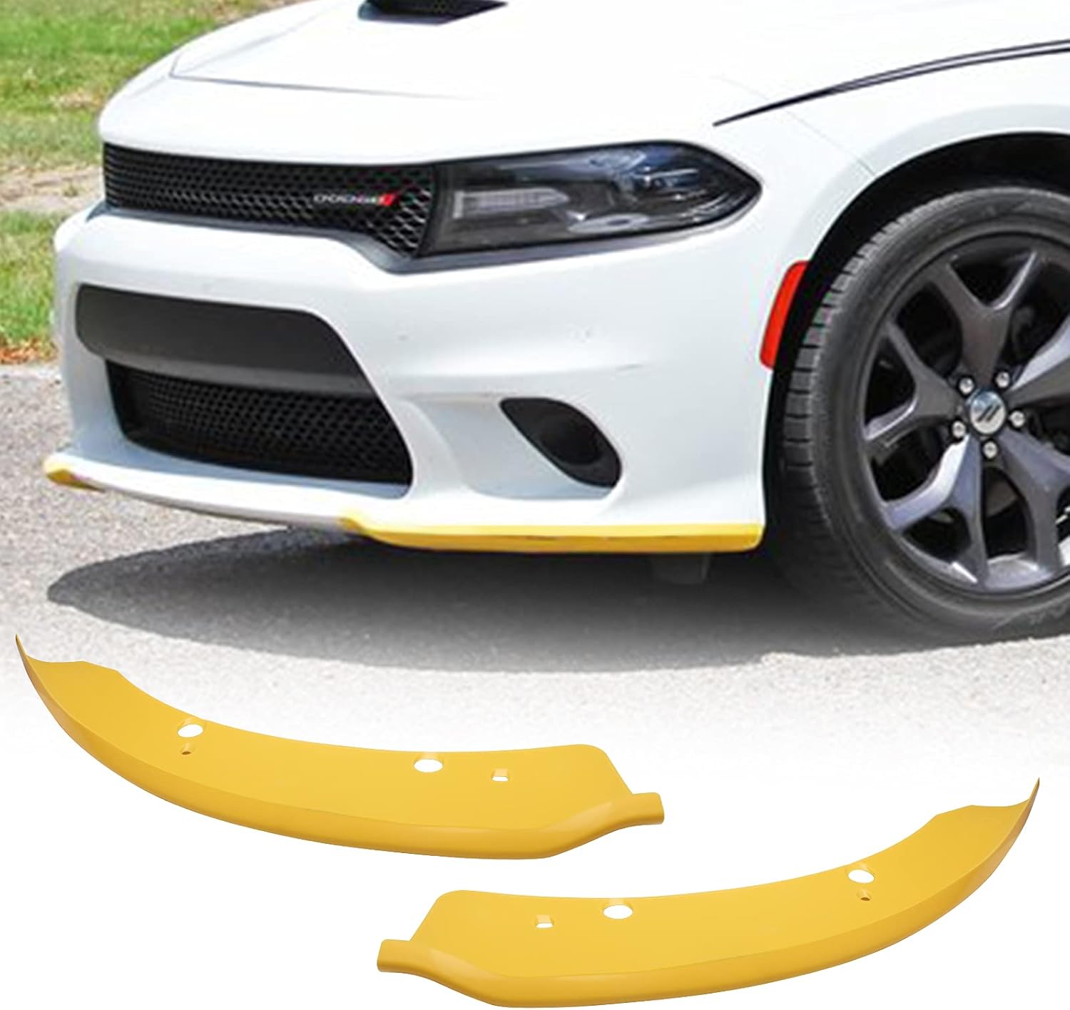( incomplete missing black accessories) HTRACING Front Bumper Lip Splitter Protector Compatible with Charger SRT Hellcat/SRT 392/Scat Pack/RT Scat Pack/GT/RT 2015-2022, Yellow