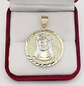 AMZ Jewelry Men's 10k Yellow Gold Jesus Face Medallion Jesus Charm