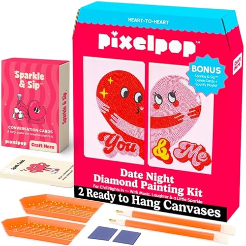 HOUSE OF PARTY Diamond Art Kits for Adults - Date Night Diamond Art Paintings Kit, Relaxing Craft Kits with Conversation Cards, Playlist & Wood Frame for Beginners, Fun DIY Gifts for Couples