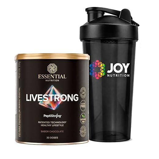 LiveStrong – Essential Nutrition | Proteína Vegana Hidrolisada da Fava (PeptiStrong™) | Sem Açúcar, Sem Glúten, Sem Lactose | Sabores Variados + Coqueteleira (Chocolate)