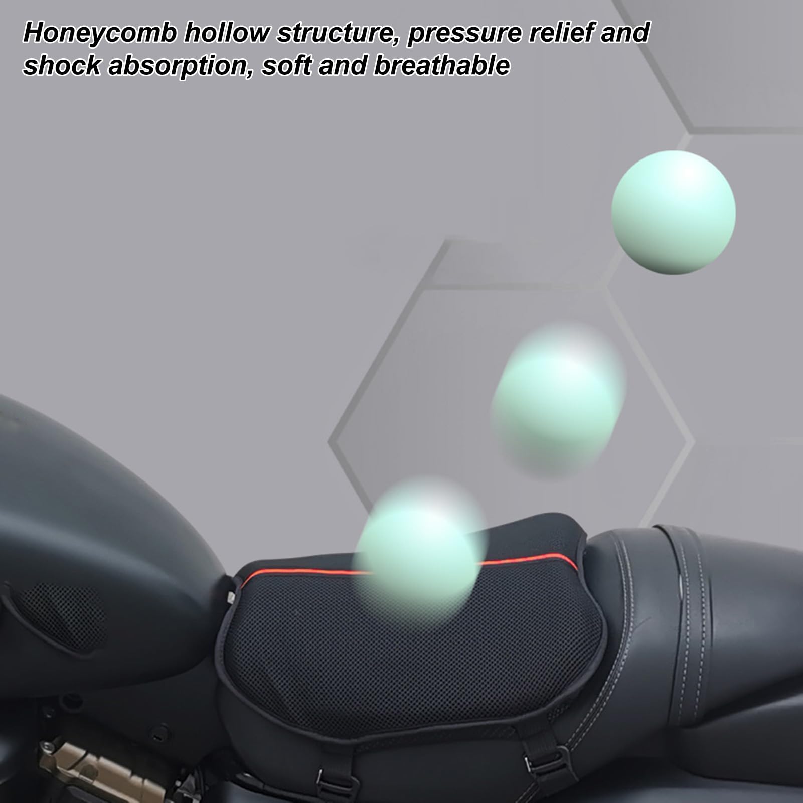 Motorrad-Sitzkissen,Motorrad-Gel-Sitzkissen,3D-Wabenmuster,atmungsaktives,stoßdämpfendes Sitzkissen,hochelastisches Gel für bequemes Reisen,lange Fahrten