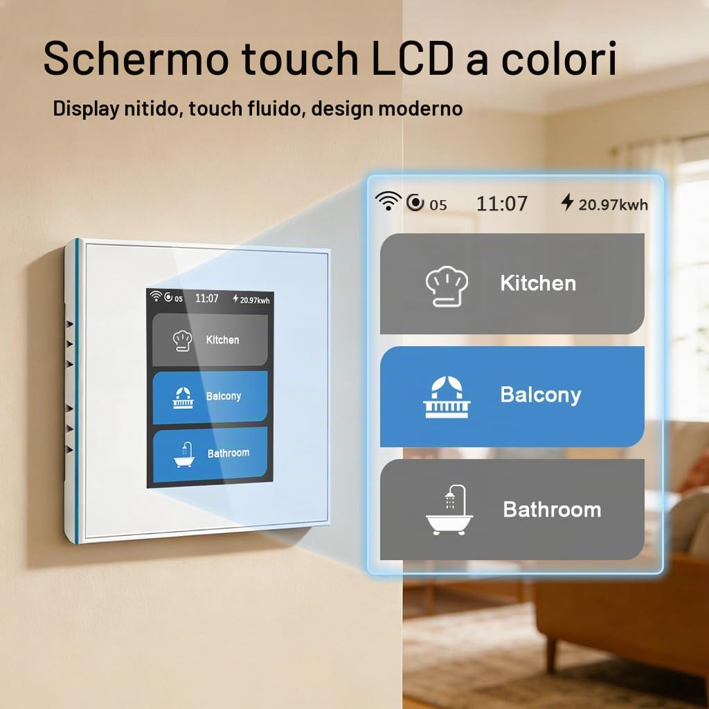 LANBON L8 Multi Mode LCD Smart WLAN Interruttore della luce 4 in 1 (1/2/3 canali e tenda), compatibile con Alexa & Google, senza dimmer, per presa da incasso Ø 60 mm, neutro richiesto, L8-HS
