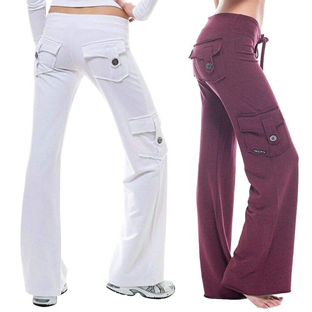 DaYee Pantalones de yoga elásticos de bambú suave (blanco, XL)