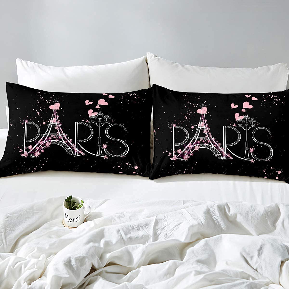 Set di biancheria da letto per ragazzi e ragazze e ragazzi, motivo torre Eiffel Parigi, motivo floreale e innamorato, per letto singolo