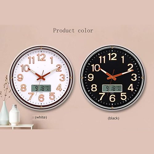 Miniatura 8 de ZZenSmot Reloj silencioso de 18 pulgadas, moderno reloj de pared luminoso con calendario LCD y termómetro para decoración de oficina en casa, color