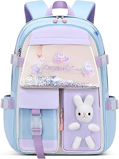 VIDOSCLA Bunny Girls Backpack for School Kawaii Kids Book bags Cute Sequin School Bag for Girls