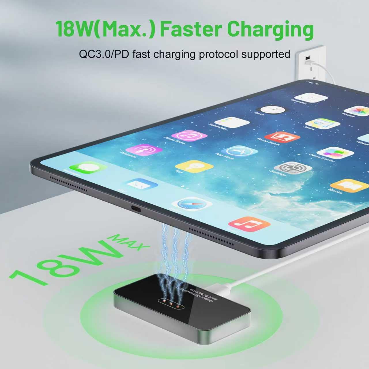 Chargeur sans Fil magnétique pour iPad Pro 11 (1er/2e/3e/4e) & iPad Air 11 (M2/M3) & iPad Air 10.9 (4e/5e), 18 W Chargeur sans Fil avec câble USB-C