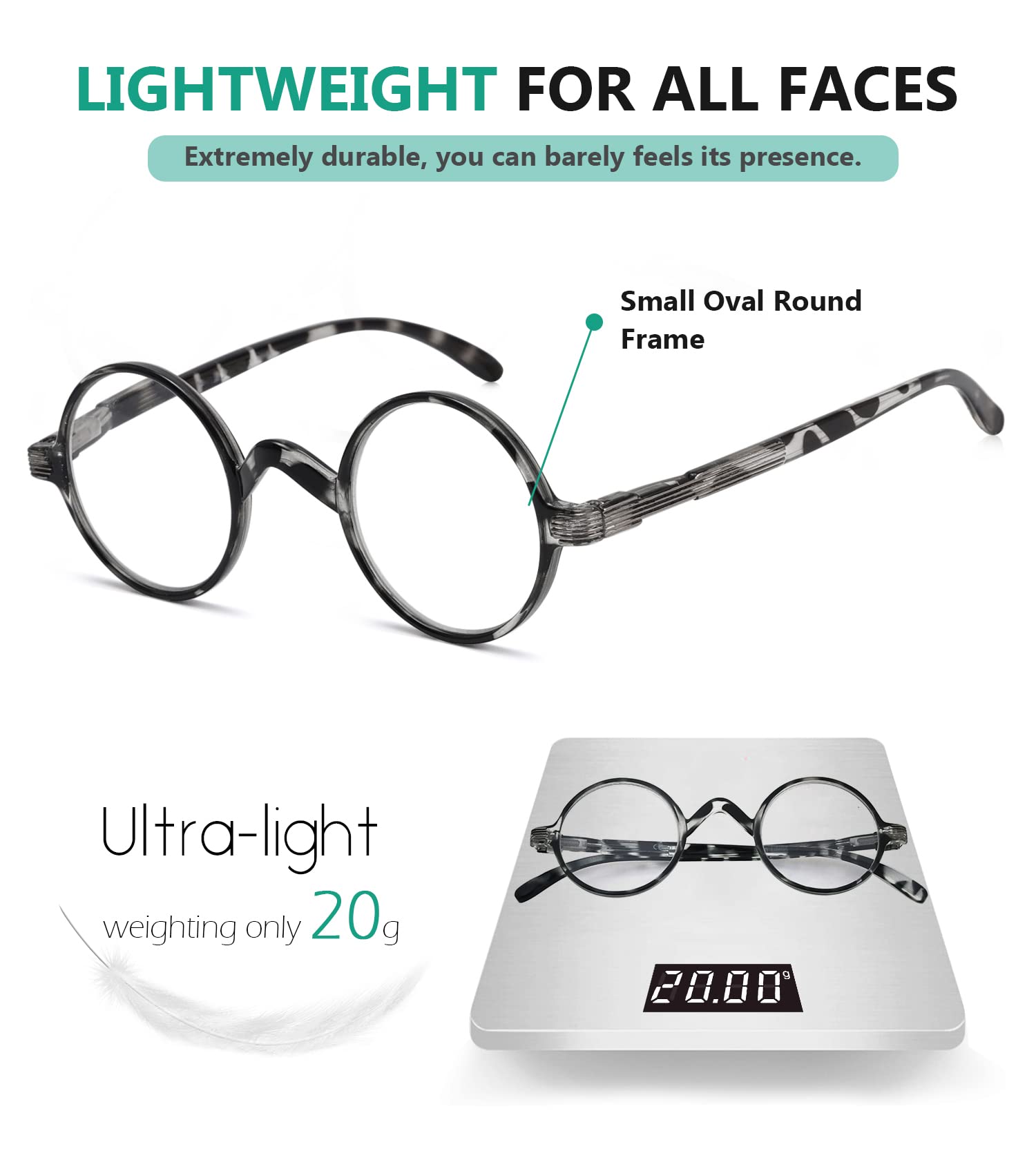 Eyekepper Round Eyeglasses a Little Large than Vintage Professor Oval Eyewear (Black-White Tortoise,+0.00) - Image 4