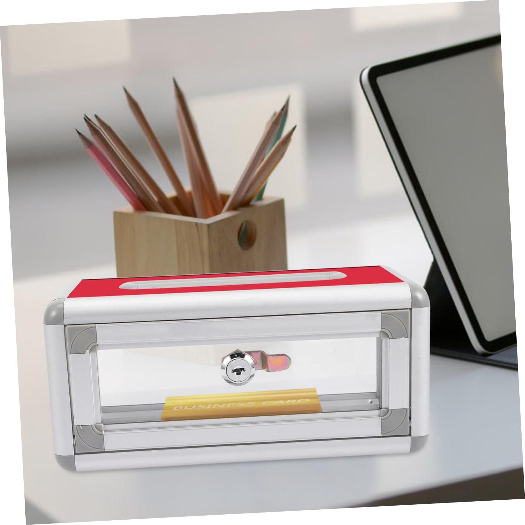 Gadpiparty Porta Biglietti Da Visita Da Tavolo Con Serratura Scatola Porta Carte Multifunzione Per Ufficio e Scuola