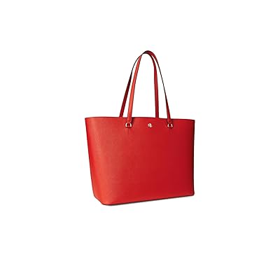 Lauren Ralph Lauren Crosshatch Leather Large Karly Tote Handbags Bright Vermillion
