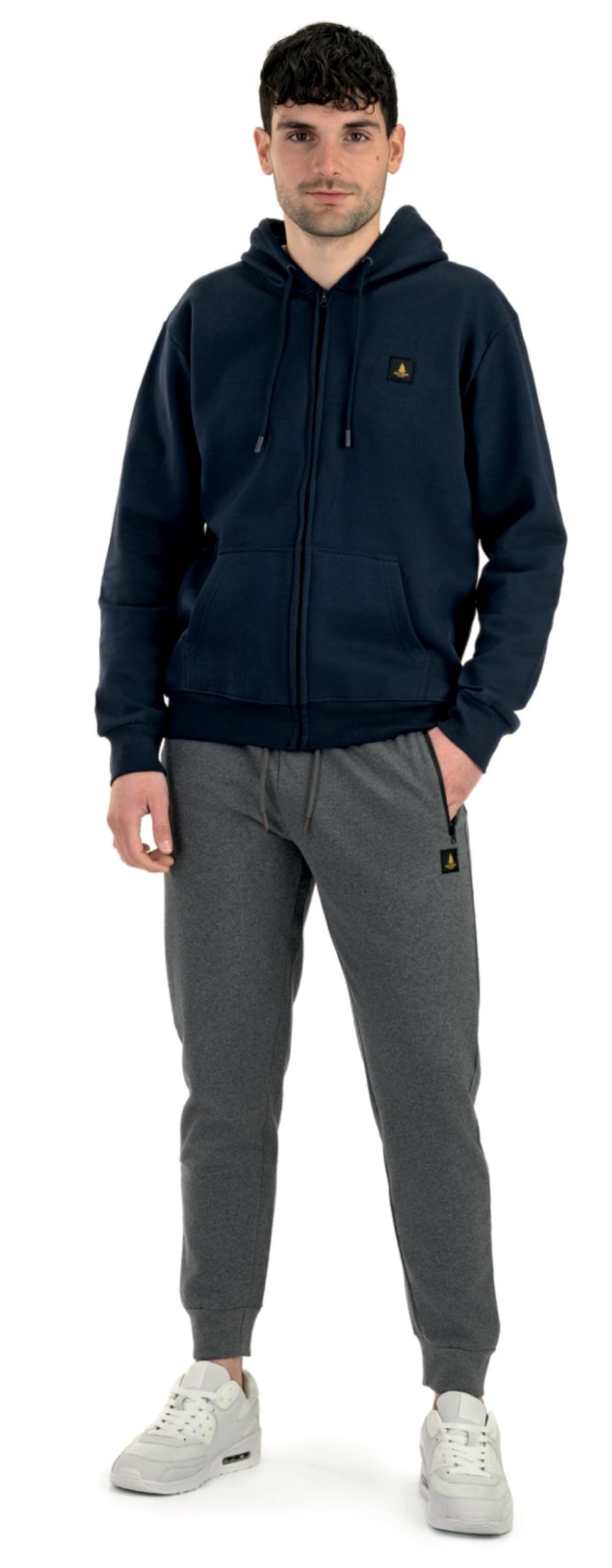 Tuta Uomo Invernale in Cotone Felpato Full Zip e Cappuccio. Tuta Due Pezzi Taglie Over Size