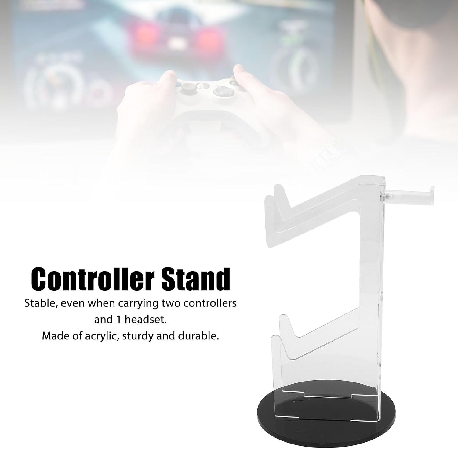 Pilipane Game Controller Holder Acrylic Durable Stable Space Saving Display Stand for Gaming Desk Accessories and Gifts 23.3x14cm (Transparent and Black Rounded Bottom) image 3