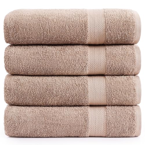 Image of LANE LINEN 100% Pure Cotton Bath Sheets 4 Pack (35 inchx66 inch) - Ring Spun Cotton Extra Large Towel Sets - Quick Dry, Soft & Absorbent Oversized Shower Towels - Sustainabaly Produced, Pre Shrunk - Taupe