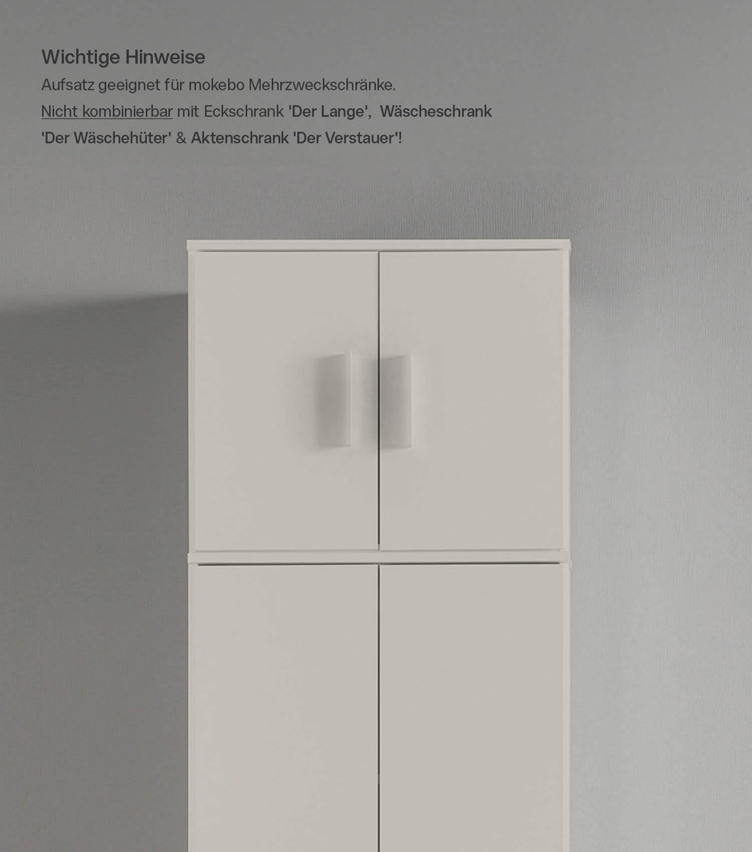 mokebo Mehrzweckschrank Büroschrank Kaschmir (230x60 cm) 'Der Extralange' Made in Germany aus Holz extra hoch mit 48 Türen Aktenschrank Schuhschrank Grau Beige