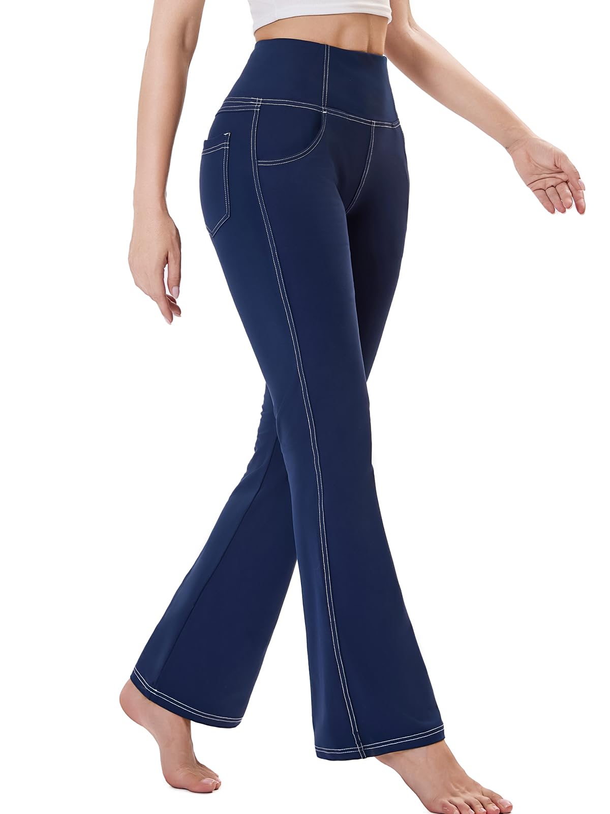 Pantalons de Yoga et Pilates Femme, Pantalons de Sport Évasé Taille Haute avec Poches Flare Leggings Pantalon Stretch Contrôle du Ventre
